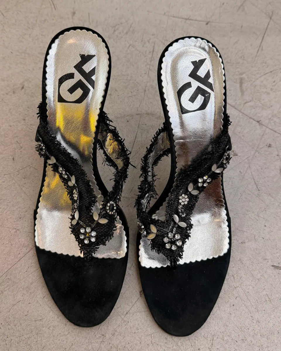 2000s Gianfranco Ferré Black Leather Embellished Heels eVxJrSf 2