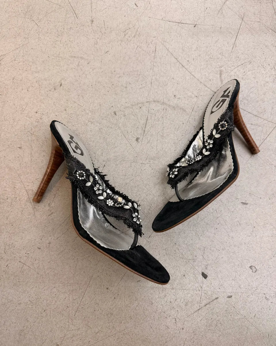 2000s Gianfranco Ferré Black Leather Embellished Heels eVxJrSf 3