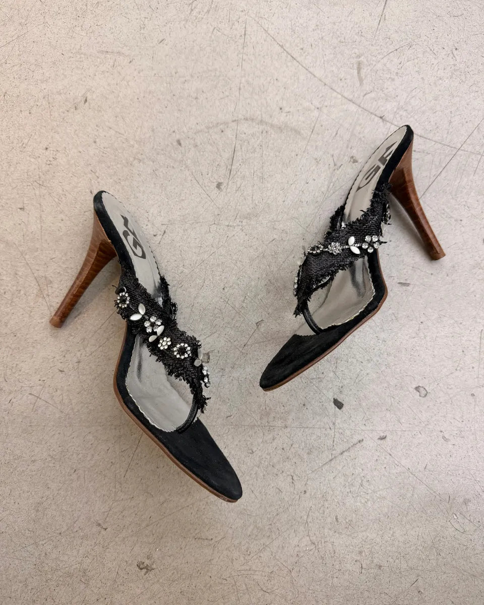 2000s Gianfranco Ferré Black Leather Embellished Heels eVxJrSf 4