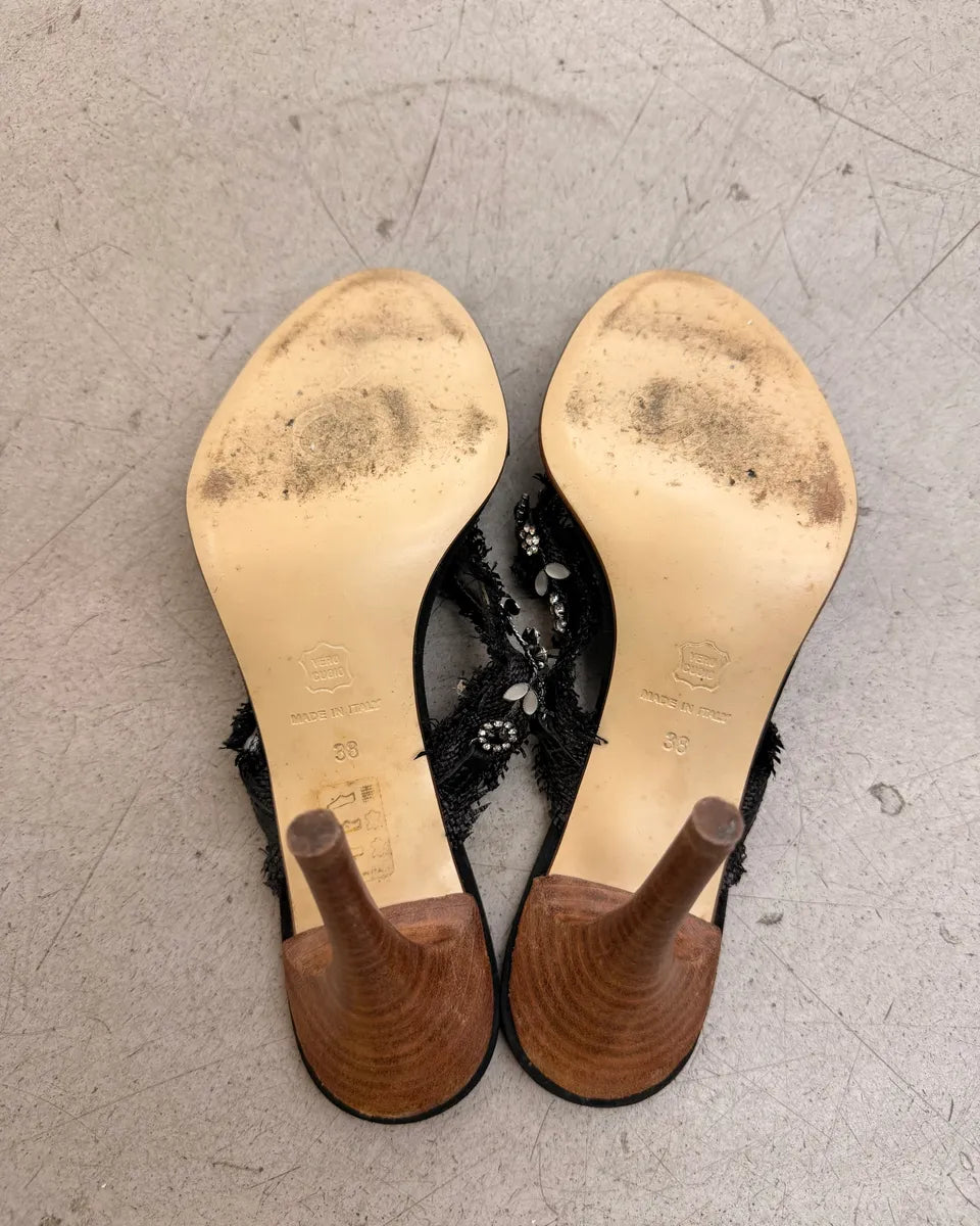 2000s Gianfranco Ferré Black Leather Embellished Heels eVxJrSf 6
