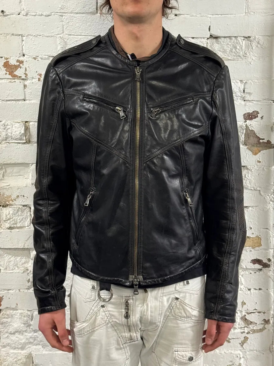 2000s Gianfranco Ferré Black Leather Motorcycle Jacke QphTGrH 1