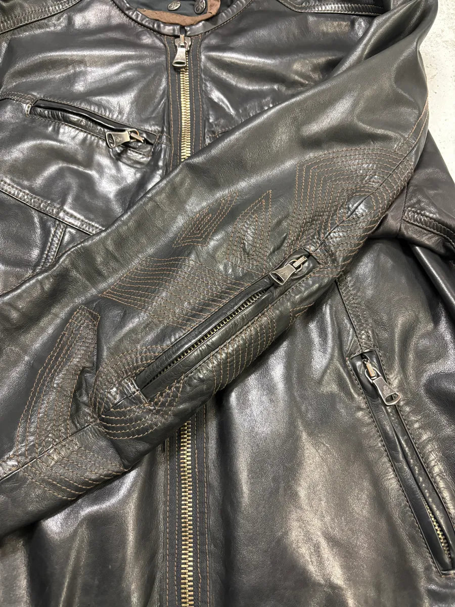 2000s Gianfranco Ferré Black Leather Motorcycle Jacke QphTGrH 7