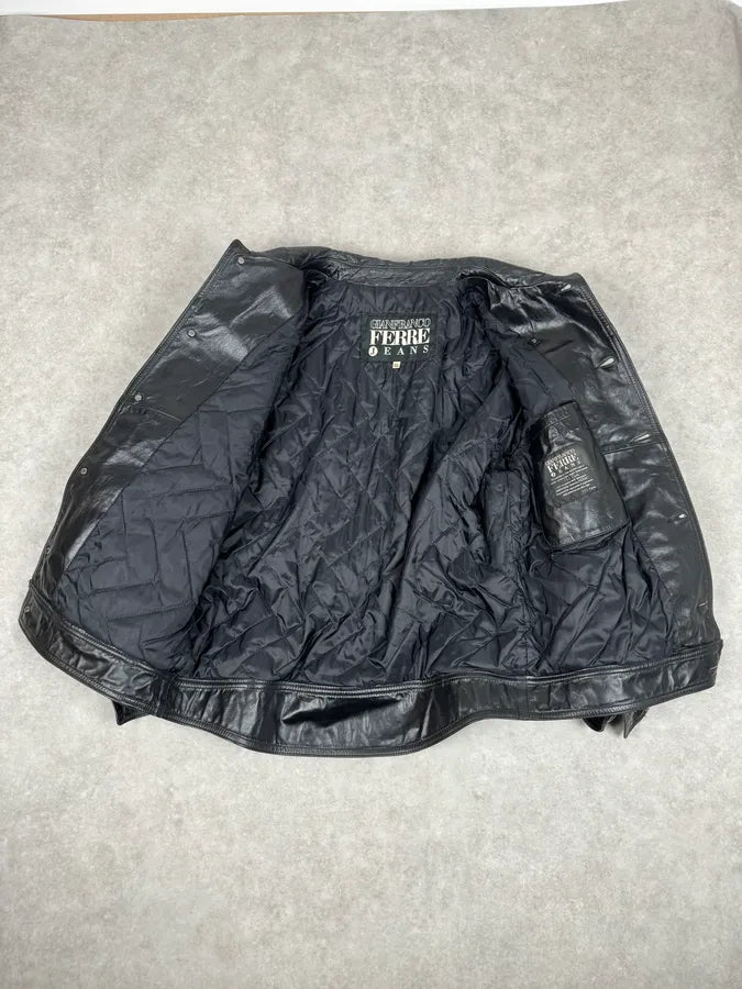 2000s Gianfranco Ferré Black Leather Trucker Jacket vrvRykd 7