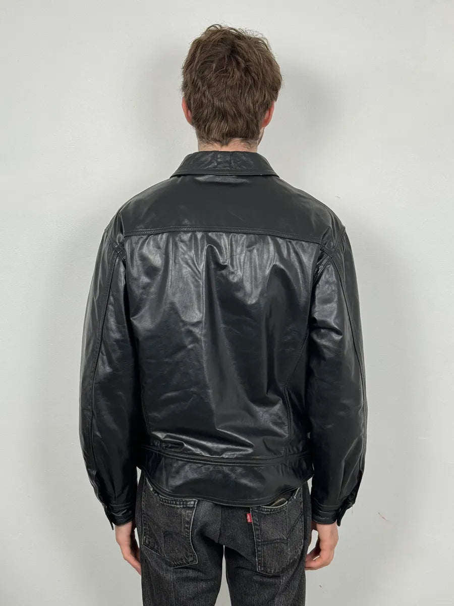 2000s Gianfranco Ferré Black Leather Trucker Jacket vrvRykd 2