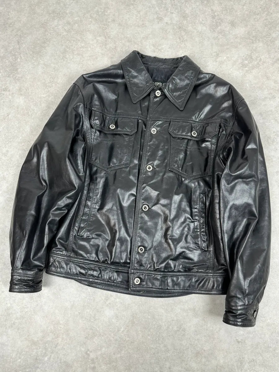 2000s Gianfranco Ferré Black Leather Trucker Jacket vrvRykd 3