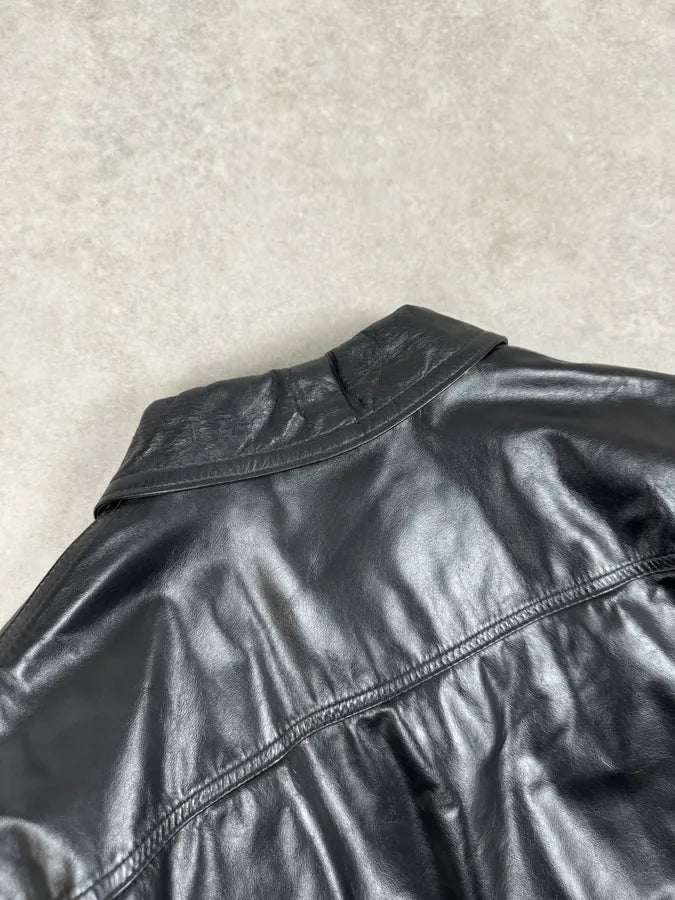 2000s Gianfranco Ferré Black Leather Trucker Jacket vrvRykd 6