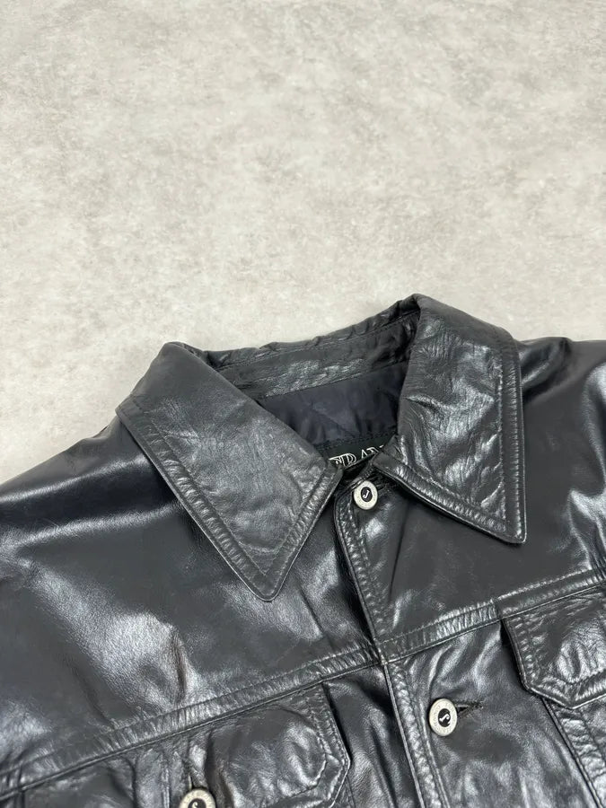 2000s Gianfranco Ferré Black Leather Trucker Jacket vrvRykd 4