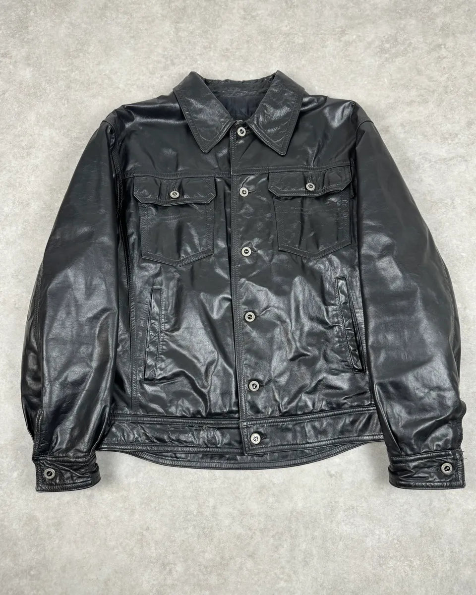 2000s Gianfranco Ferré Black Leather Trucker Jacket vrvRykd 0