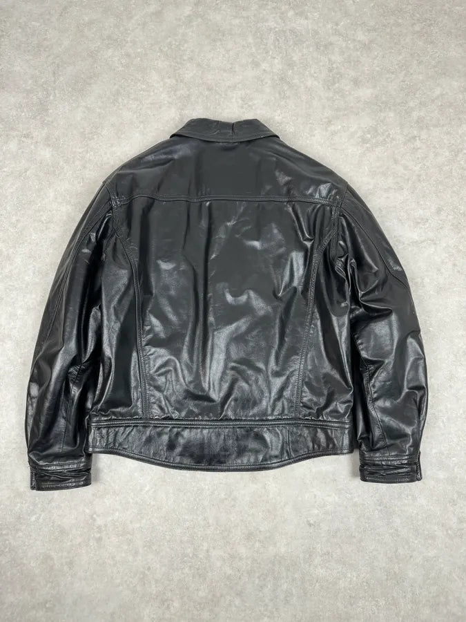 2000s Gianfranco Ferré Black Leather Trucker Jacket vrvRykd 5