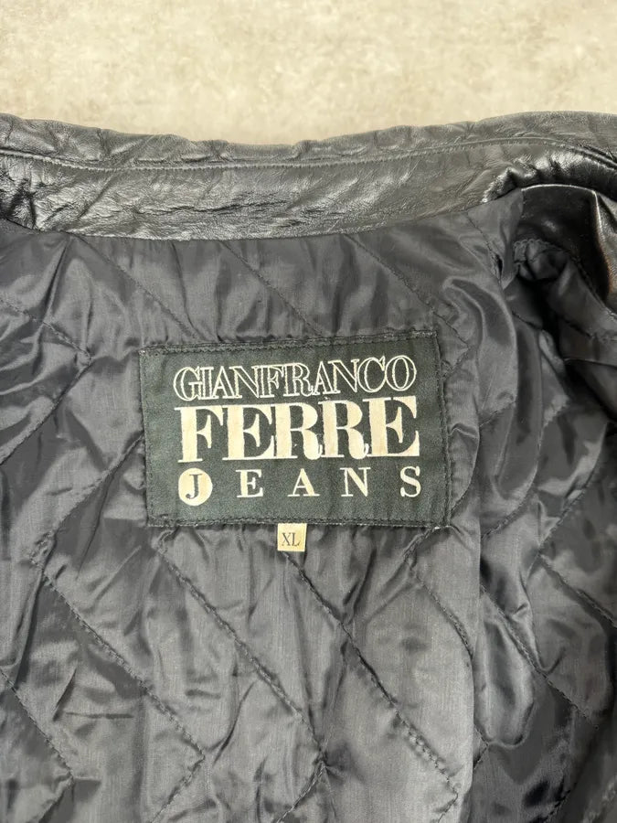 2000s Gianfranco Ferré Black Leather Trucker Jacket vrvRykd 10