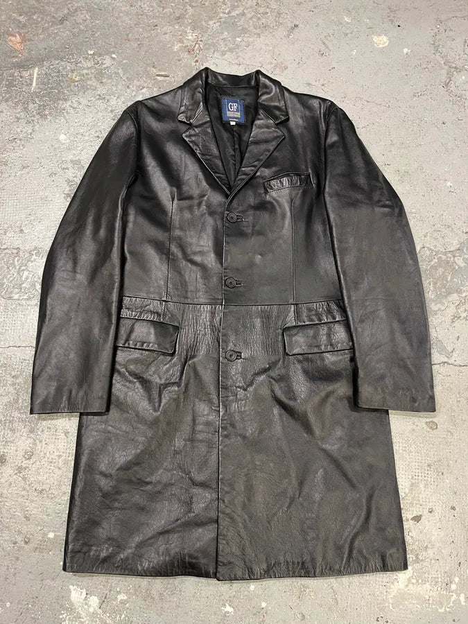 2000s Gianfranco Ferré Black Matrix Long Trench Leather Jacket nObYwYH 0