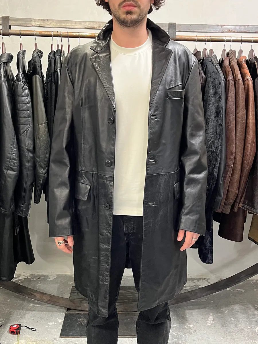 2000s Gianfranco Ferré Black Matrix Long Trench Leather Jacket nObYwYH 1