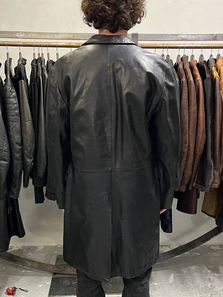 2000s Gianfranco Ferré Black Matrix Long Trench Leather Jacket nObYwYH 2