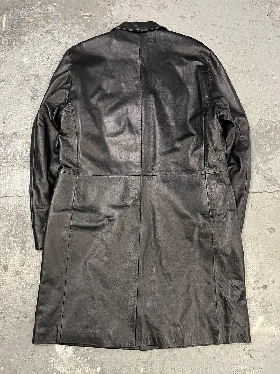 2000s Gianfranco Ferré Black Matrix Long Trench Leather Jacket nObYwYH 3
