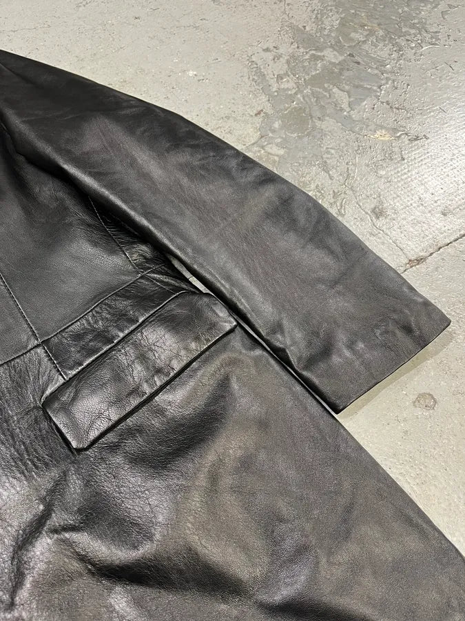 2000s Gianfranco Ferré Black Matrix Long Trench Leather Jacket nObYwYH 4