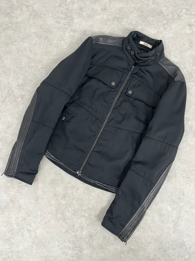 2000s Gianfranco Ferré Black Nylon & Leather Bomber Jacket tPEXopf 3