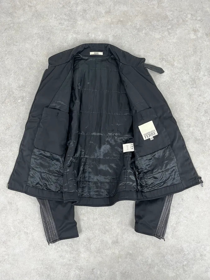 2000s Gianfranco Ferré Black Nylon & Leather Bomber Jacket tPEXopf 8