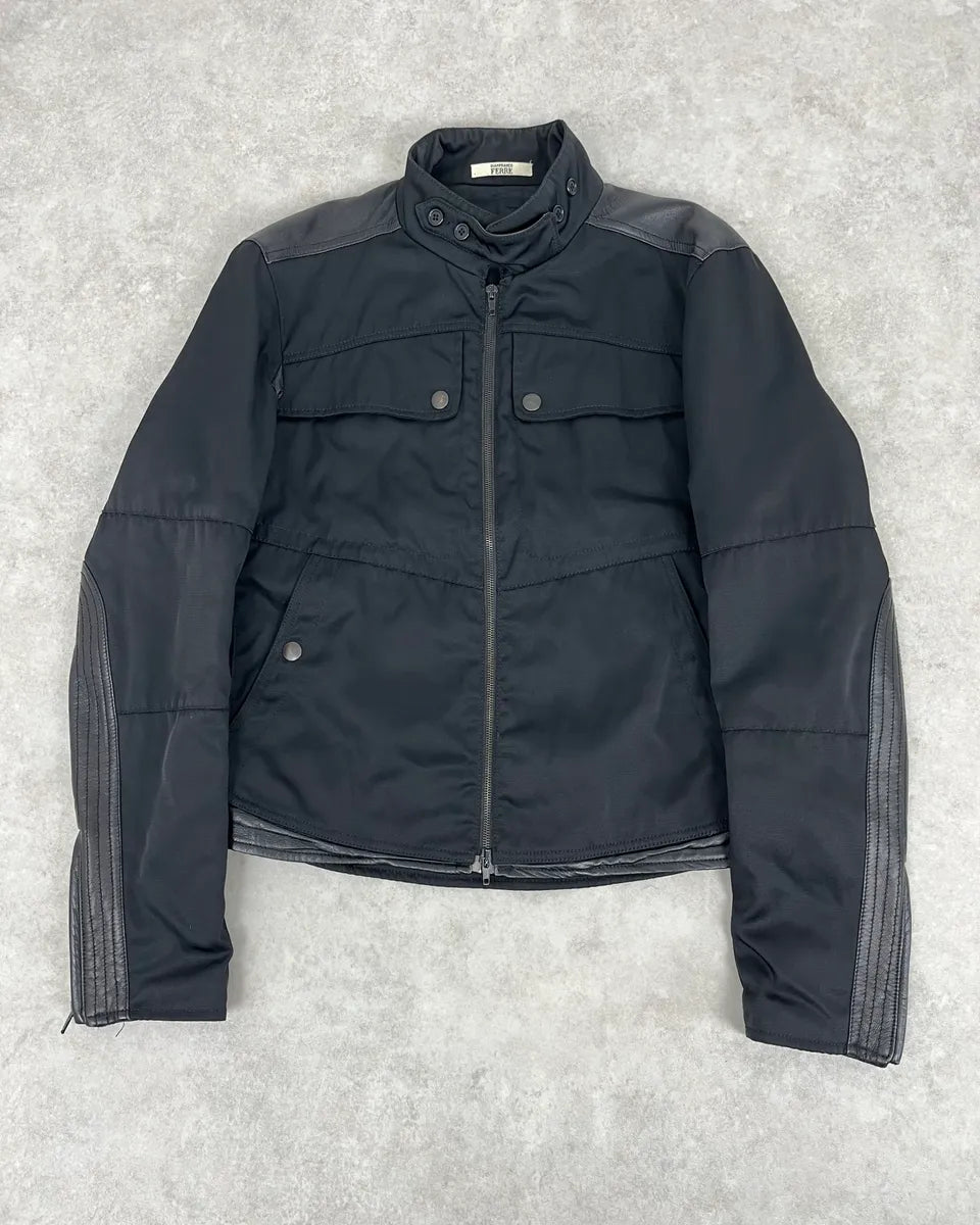 2000s Gianfranco Ferré Black Nylon & Leather Bomber Jacket tPEXopf 0
