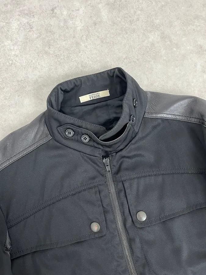2000s Gianfranco Ferré Black Nylon & Leather Bomber Jacket tPEXopf 4