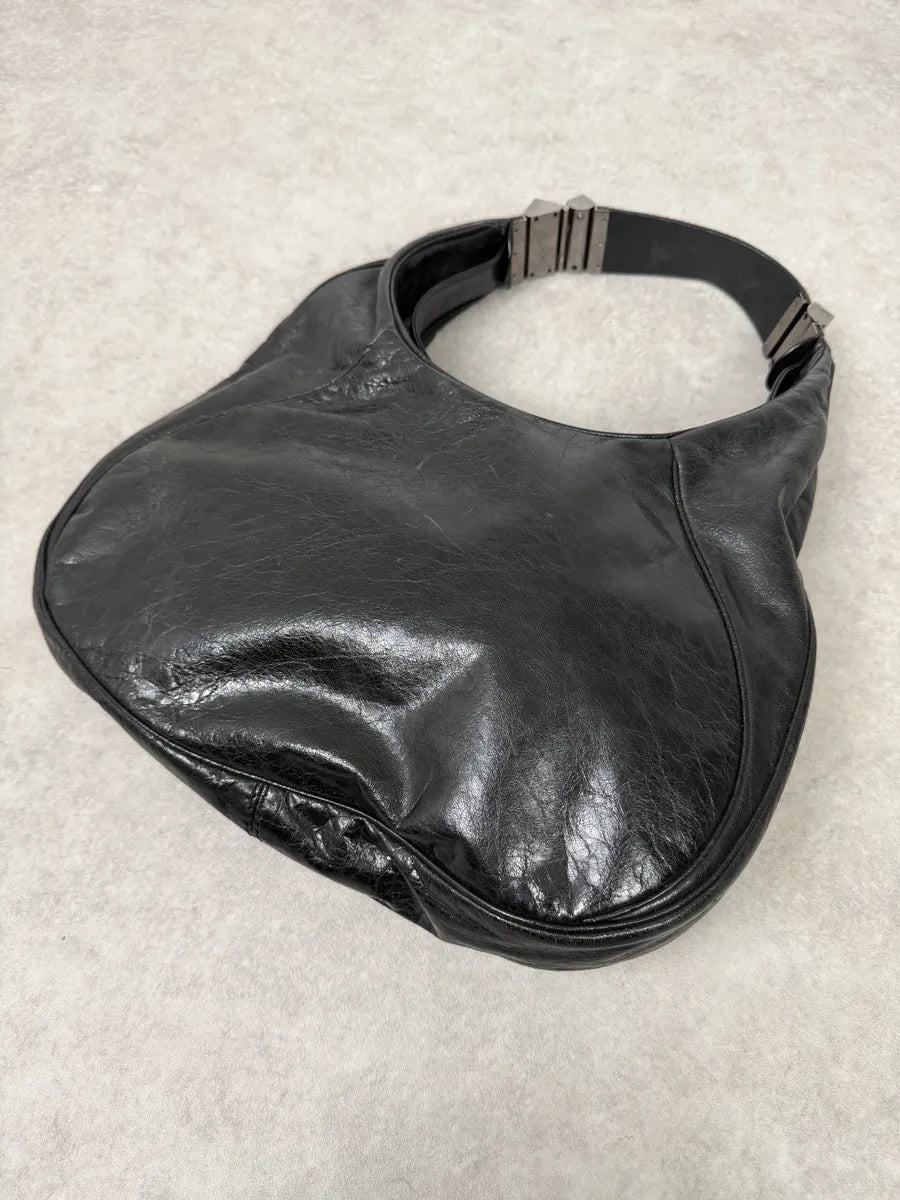 2000s Gianfranco Ferré Black Premium Curved Leather Bag IJNlBPx 4
