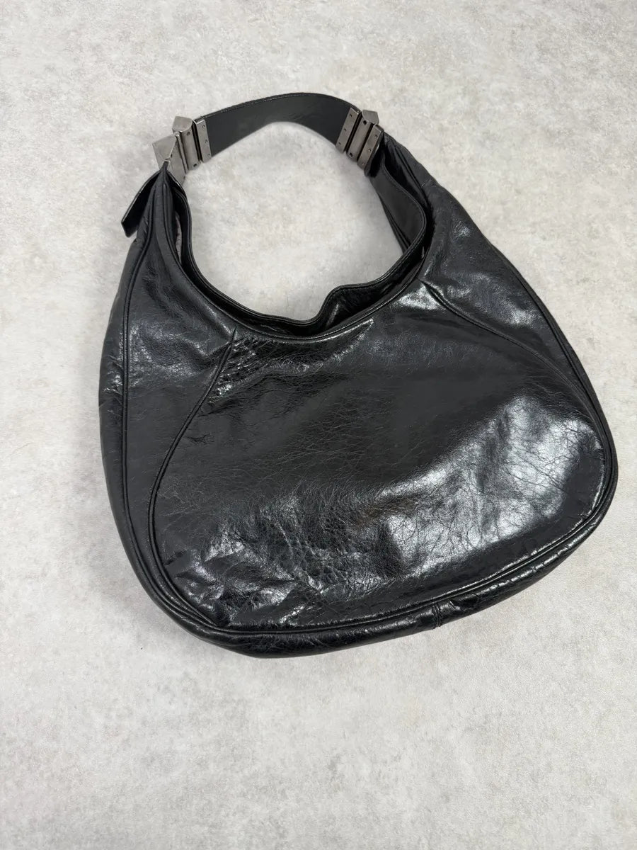 2000s Gianfranco Ferré Black Premium Curved Leather Bag IJNlBPx 5