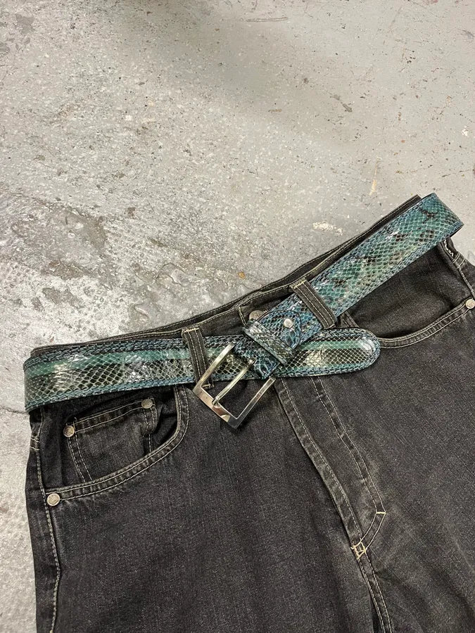 2000s Gianfranco Ferré Blue Gradient Python Embossed Leather Belt (OS) jZOBATn 0