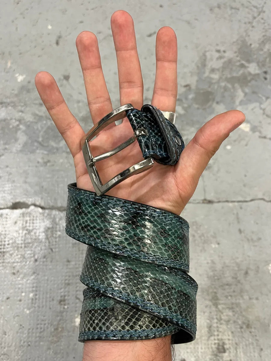 2000s Gianfranco Ferré Blue Gradient Python Embossed Leather Belt (OS) jZOBATn 1