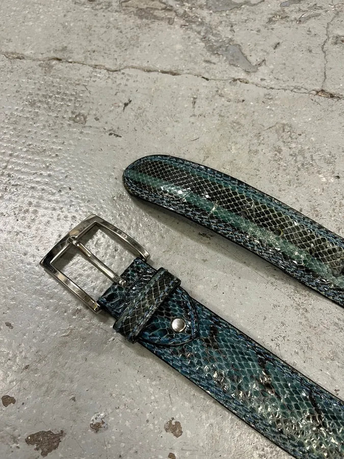 2000s Gianfranco Ferré Blue Gradient Python Embossed Leather Belt (OS) jZOBATn 4