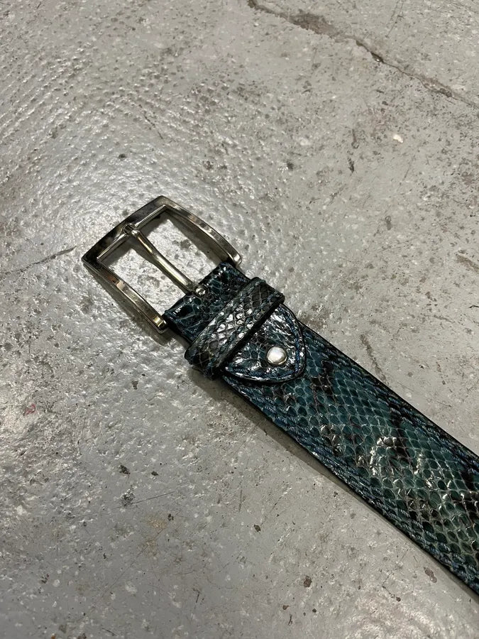 2000s Gianfranco Ferré Blue Gradient Python Embossed Leather Belt (OS) jZOBATn 5