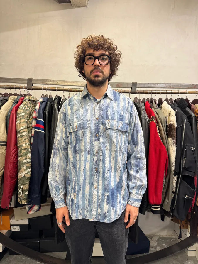 2000s Gianfranco Ferré Blue Stripes Eroded Shirt qNiAOsl 1