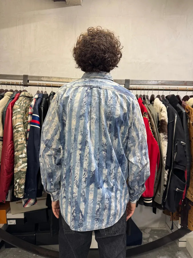 2000s Gianfranco Ferré Blue Stripes Eroded Shirt qNiAOsl 2