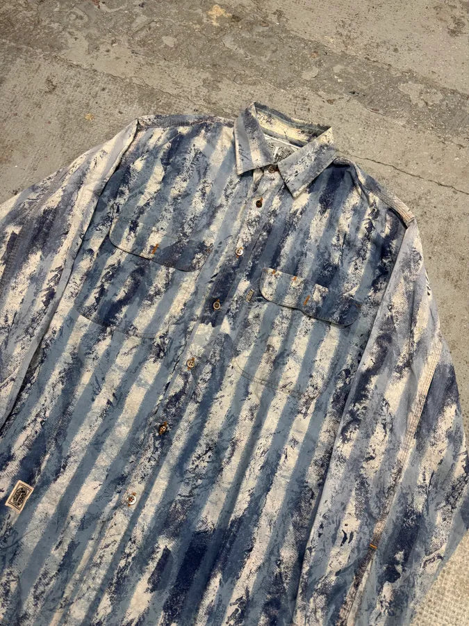 2000s Gianfranco Ferré Blue Stripes Eroded Shirt qNiAOsl 3
