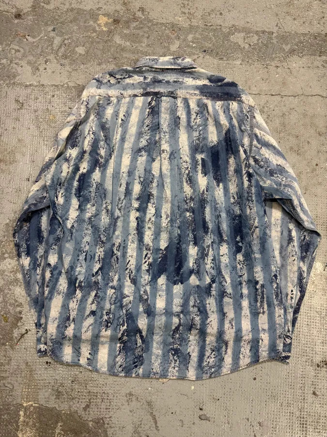 2000s Gianfranco Ferré Blue Stripes Eroded Shirt qNiAOsl 4