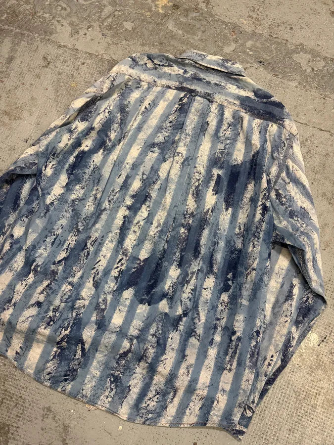 2000s Gianfranco Ferré Blue Stripes Eroded Shirt qNiAOsl 5