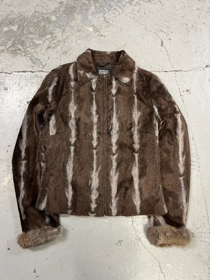 2000s Gianfranco Ferré Brown & Grey Faux Fur Jacket xvqIYDZ 0