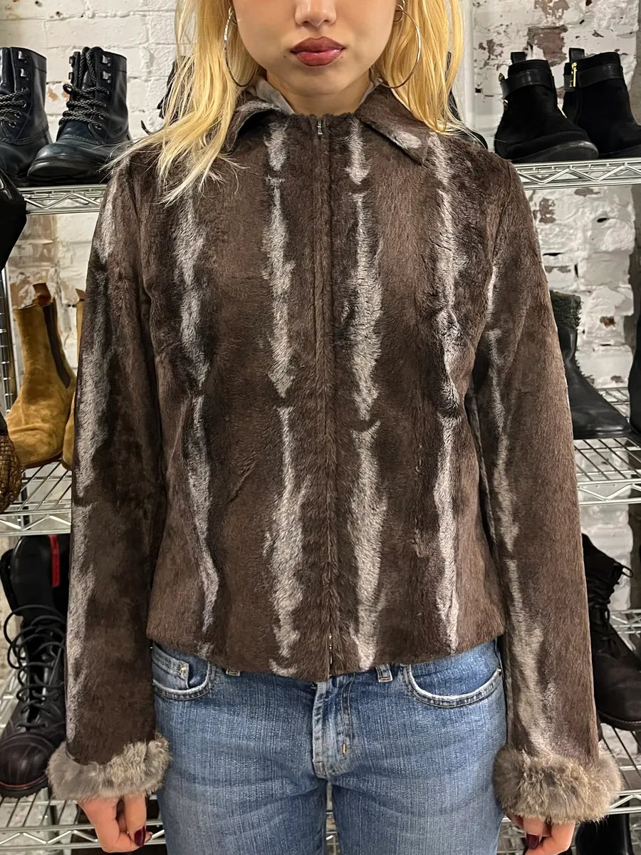 2000s Gianfranco Ferré Brown & Grey Faux Fur Jacket xvqIYDZ 1