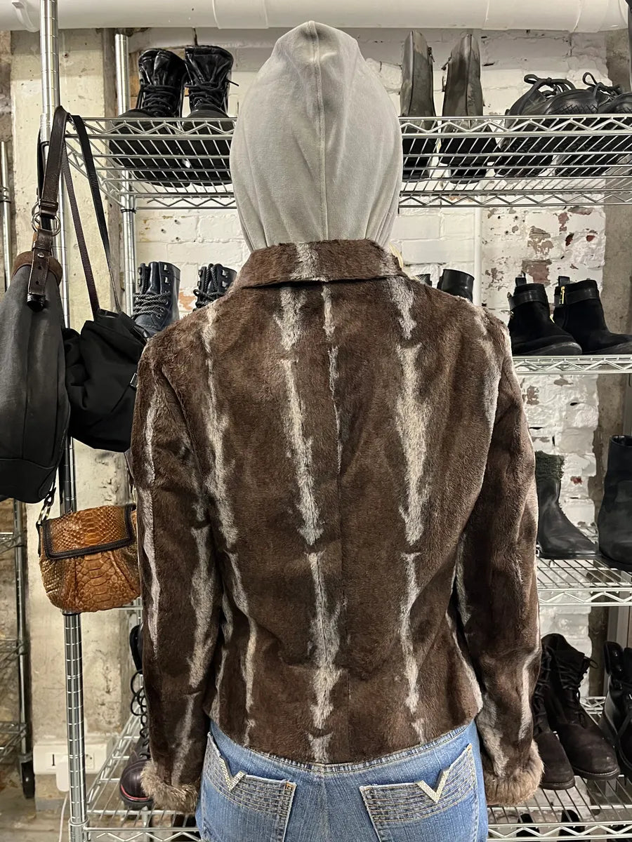 2000s Gianfranco Ferré Brown & Grey Faux Fur Jacket xvqIYDZ 2