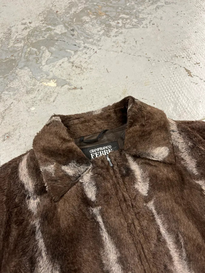 2000s Gianfranco Ferré Brown & Grey Faux Fur Jacket xvqIYDZ 4