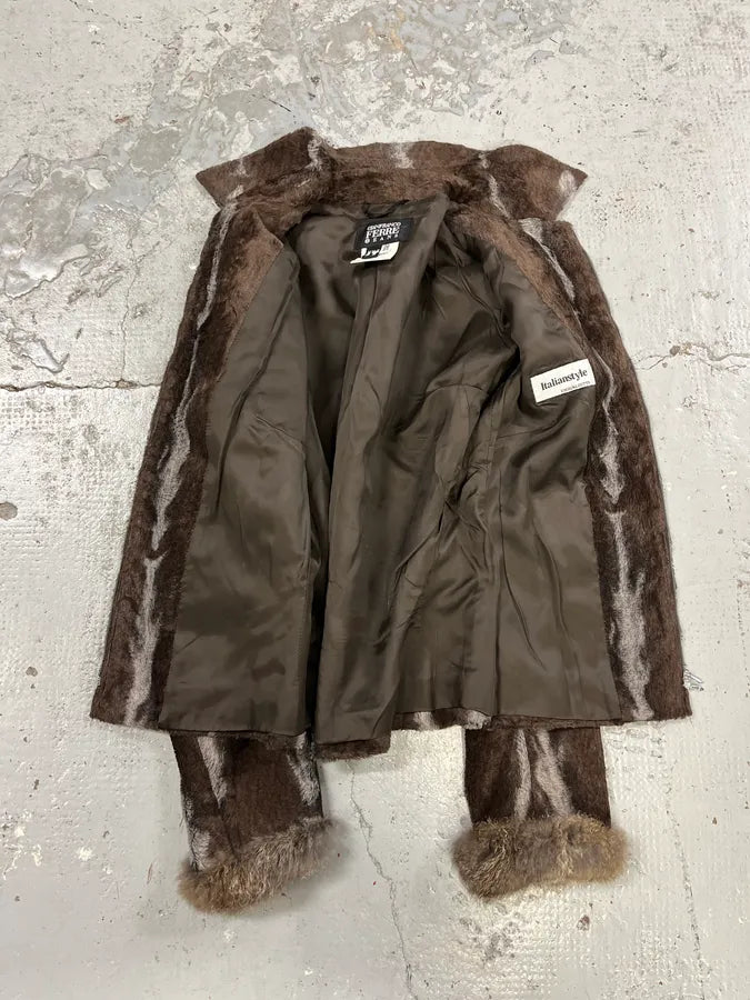 2000s Gianfranco Ferré Brown & Grey Faux Fur Jacket xvqIYDZ 7