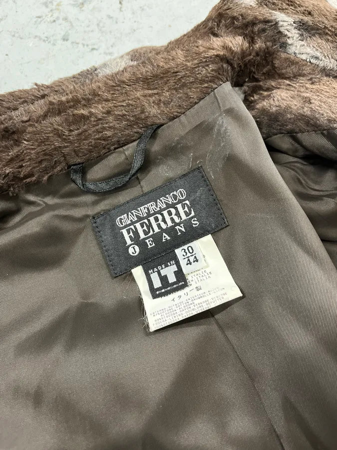 2000s Gianfranco Ferré Brown & Grey Faux Fur Jacket xvqIYDZ 8