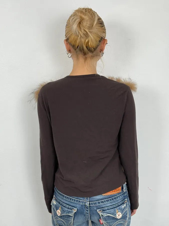 2000s Gianfranco Ferré Brown Faux Fur Cardigan Sweater WDzuYQz 2