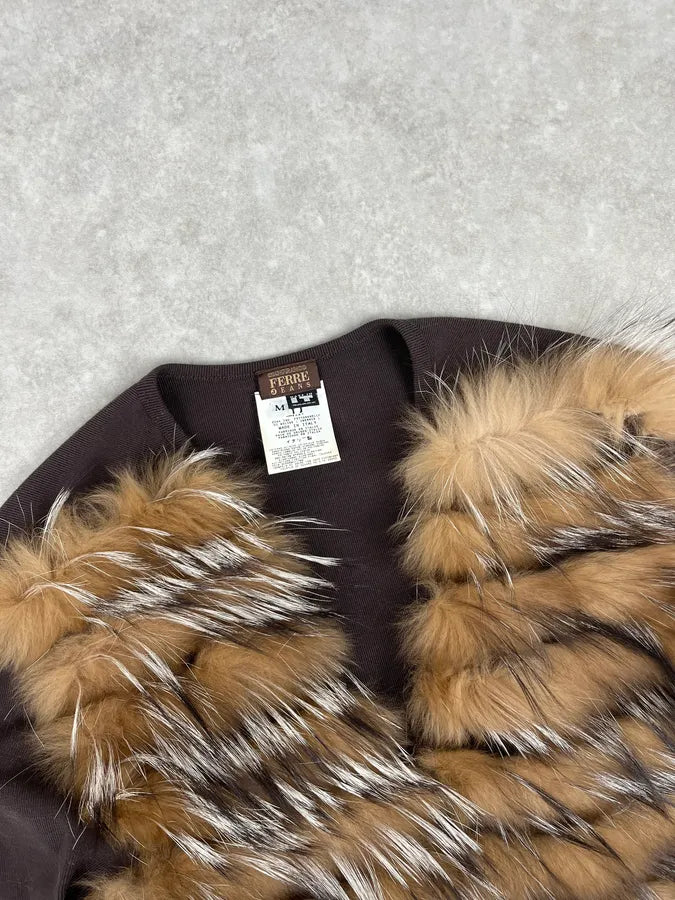 2000s Gianfranco Ferré Brown Faux Fur Cardigan Sweater WDzuYQz 4