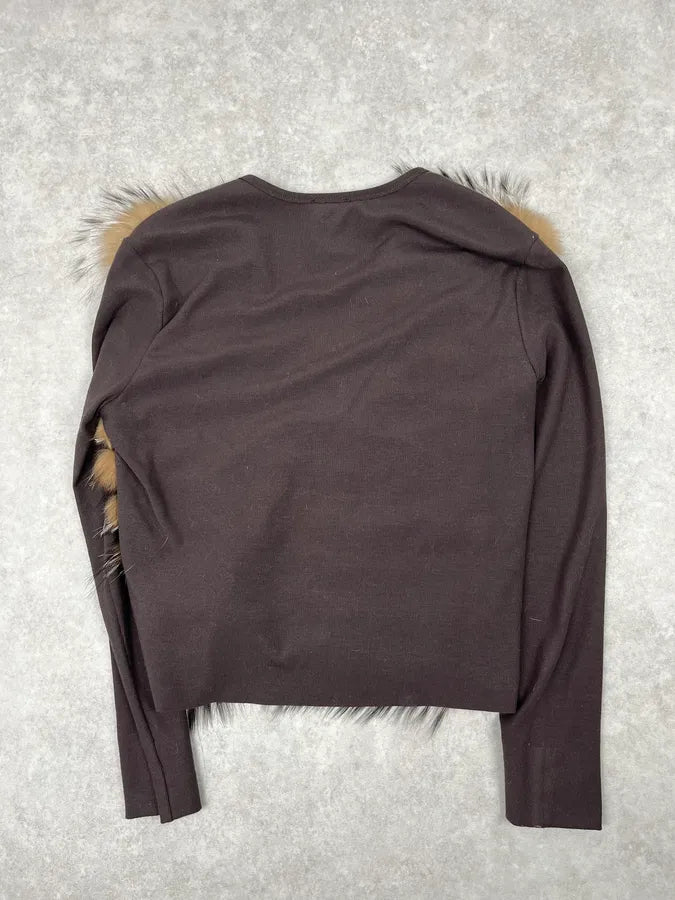 2000s Gianfranco Ferré Brown Faux Fur Cardigan Sweater WDzuYQz 5
