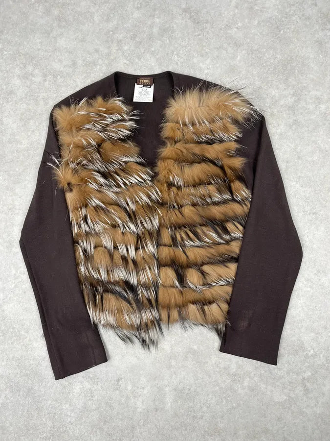 2000s Gianfranco Ferré Brown Faux Fur Cardigan Sweater WDzuYQz 3