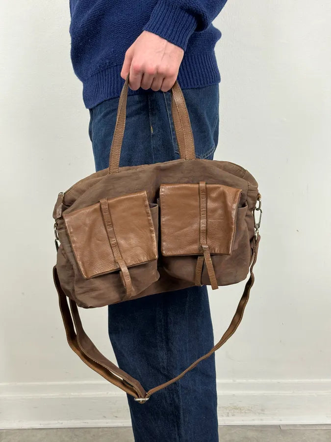 2000s Gianfranco Ferré Brown Hybrid Leather Shoulder Bag qBDiYlY 2