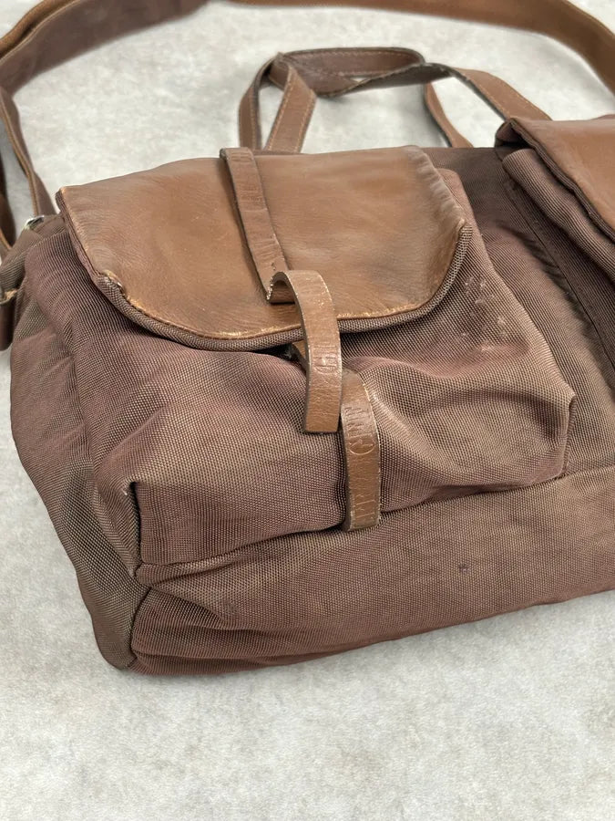 2000s Gianfranco Ferré Brown Hybrid Leather Shoulder Bag qBDiYlY 3