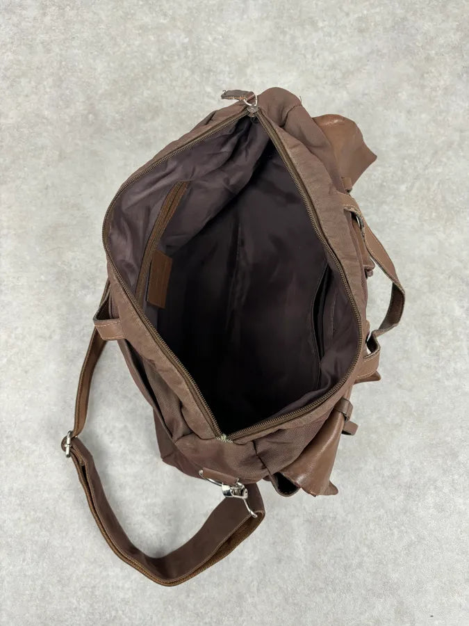 2000s Gianfranco Ferré Brown Hybrid Leather Shoulder Bag qBDiYlY 14