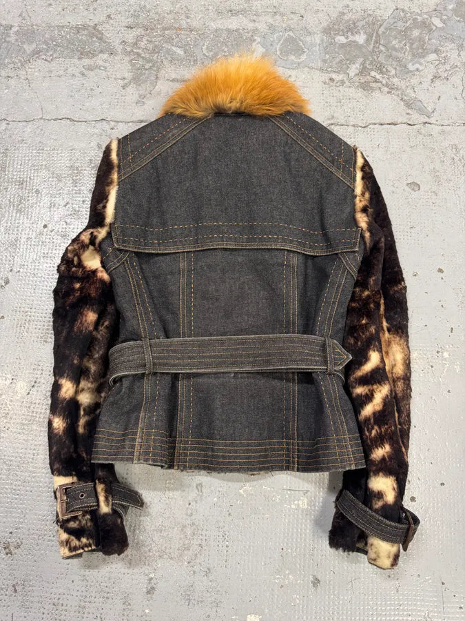 2000s Gianfranco Ferré Brown Rabbit Fur & Denim Jacket txxIMbu 2