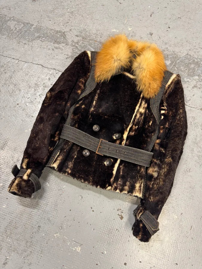 2000s Gianfranco Ferré Brown Rabbit Fur & Denim Jacket txxIMbu 4