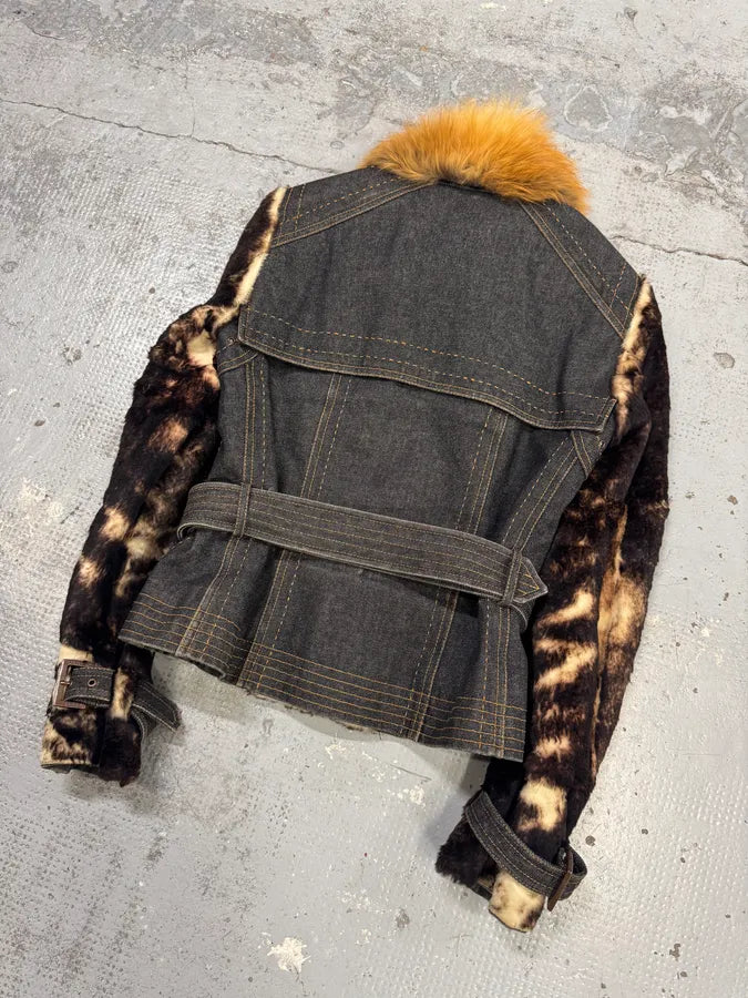 2000s Gianfranco Ferré Brown Rabbit Fur & Denim Jacket txxIMbu 5